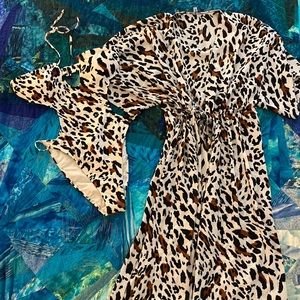 Forever 21 Leopard Print Cut Out Swim Bathing Suit and Kimono Cover Up Size S